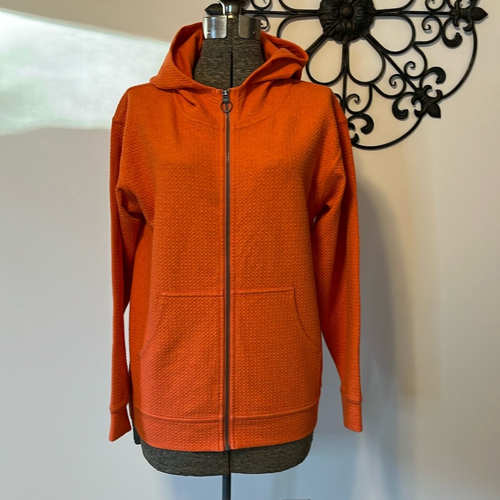 Lululemon hooded jacket, full zip, waffle knit, orange, 6 (S)